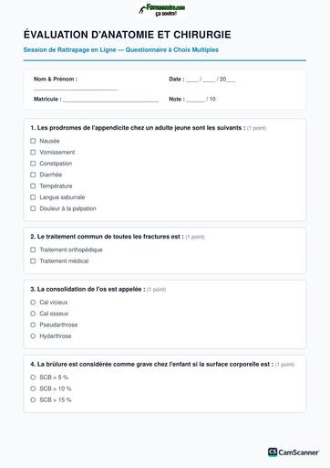 INFAS questionnaire anatomie ET CHURIRGIE BY TEHUA
