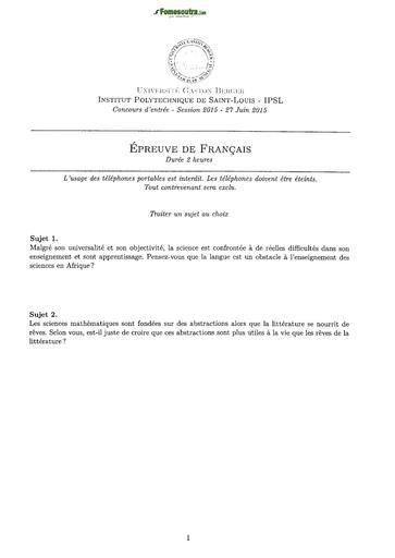 Epreuve de Français concours IPSL session 2015 by TEHUA