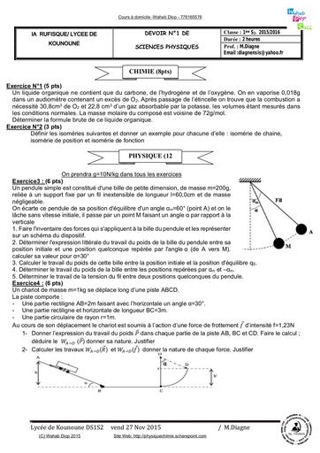 DEVOIR PREMIERE D AVEC CORRECTION PC SN