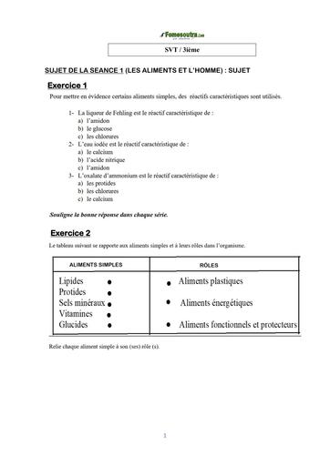 COURS DE VACANCES SVT 3IEME SUJET 1 (LES ALIMENTS ET L’HOMME)