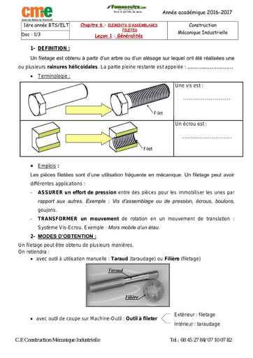 Chapitre 6 : Eléments d'assemblage Leçon 1