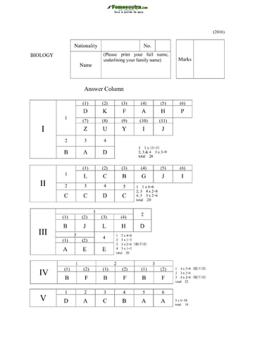 Corrigé de Sujet de Biology pour les Bourses d'étude au Japon niveau undergraduate students - année 2016