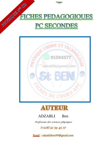COURS DE PHYSIQUE CHIMIE 2nde C ET A4  St BEN BY TEHUA