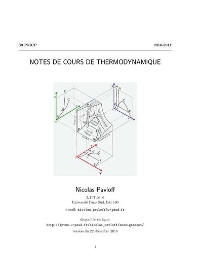 NOTES DE COURS DE THERMODYNAMIQUE