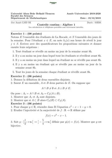 Examen3 Algèbre 1 MI L1 Tlemcen by TEHUA