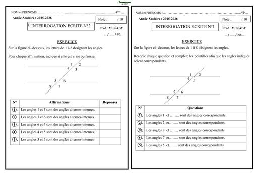 INTERROGATION ECRITE MATHS 4ième ANGLES by TEHUA