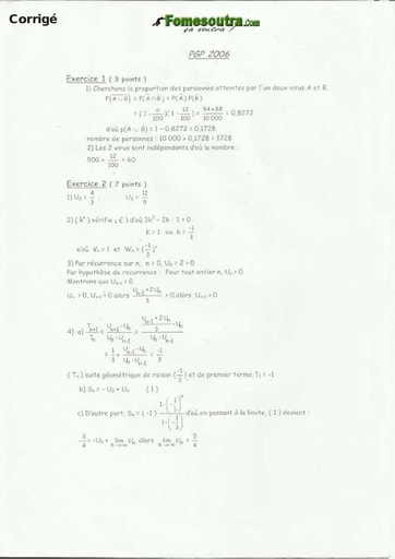 Corrigé Maths Préparateur et Gestionnaire en Pharmacie INFAS 2006