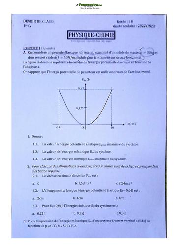 Sujet de Physique-Chimie Première C Lycée Classique Abidjan 23