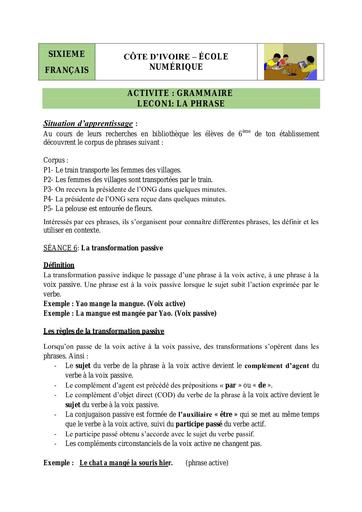 6e Gr L1 S6 types phrases active passive