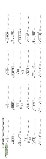 Calcul mental (1) - Racine carrée -  maths 3eme