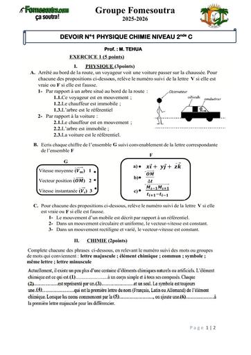 DEVOIR N°1 PHYSIQUE CHIMIE NIVEAU 2nde C by Tehua