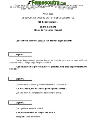 Sujet d'ordre générale ISE option Economie 2005 (ENSEA - ISSEA)