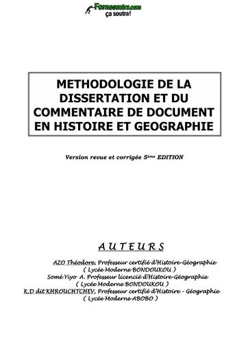 Histoire Geographie 1ière METHODOLOGIE DE LA DISSERTATION ET DU COMMENTAIRE DE DOC BY TEHUA