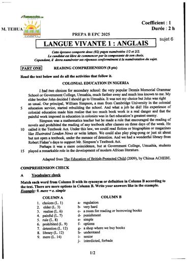 PREPA BEPC 2025 ANGLAIS FICHE 6 BY TEHUA