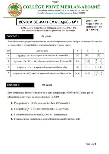 DEVOIR DE NIVEAU MATHS niveau 2nde A MERLAN NOVEMBRE 2025 SUJET 2 by TEHUA