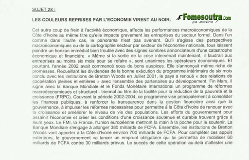 Economie Générale portant sur l'Economie Ivoirienne - BTS Tertiaire 2003