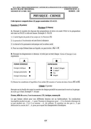 BEPC Blanc 2023 PC sujet+corro dren Ferké by Tehua