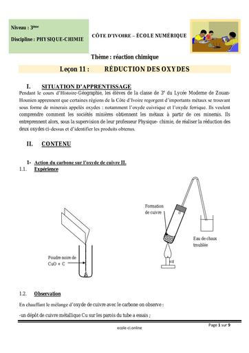 PC 3ème L11 Réduction des oxydes