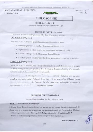 Bac blanc 2024 Philo Serie D dren Abidjan 1 (cocody) by Tehua