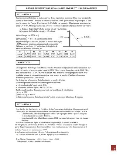 Banque de 11 Situations maths 3ième by Tehua