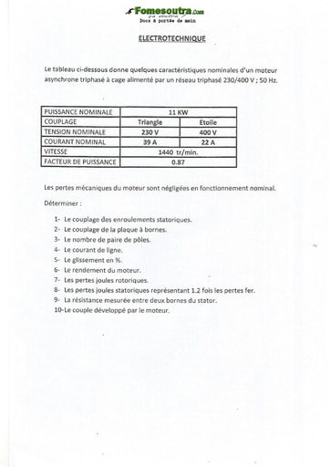 Sujet d'Electrotechnique