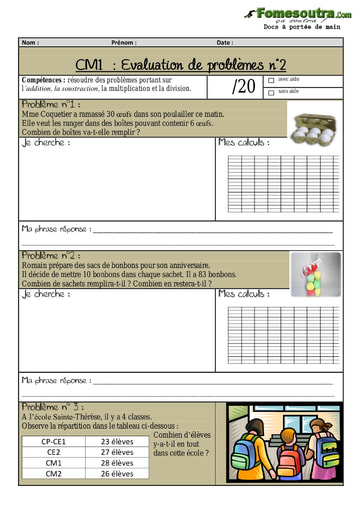 Évaluation de problème (2) niveau CM1