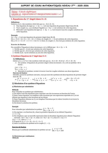 6 SUPPORT DE COURS MATHS 3ième LEÇON 12 EQUATIONS ET INEQUATIONS DANS RXR