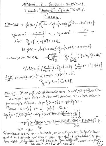 Analyse 1 Fiche 3 2018 2019 Corrige BY TEHUA