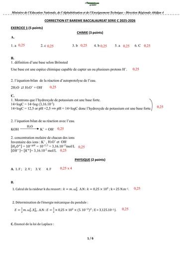 BAC BLANC MARS 2026 DRENA ABIDJAN 4 SUJET PC SERIE C (BAREME) by TEHUA