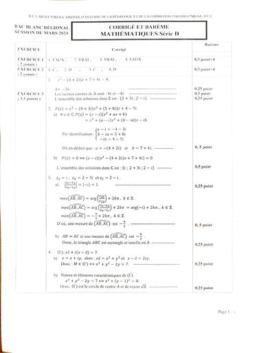 Barême Bac blanc 2024 Maths Tle D dren Abidjan 4 by Tehua