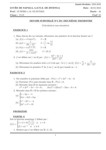 DEVOIR DE MATHS Tle D TRIMESTRE 2 LYCEE DE SAPAGA BY TEHUA
