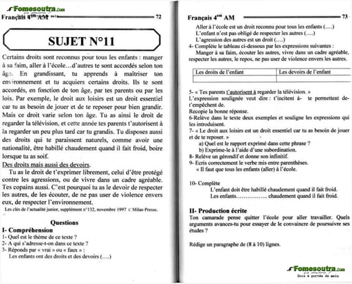 Compil de sujets de Français niveau 4eme