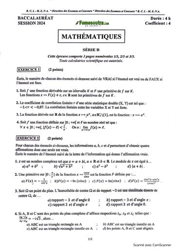 SUJET BAC 2024 MATHS SERIE D BY TEHUA
