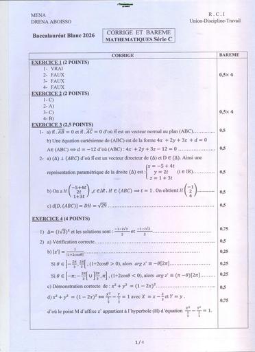 BAC BLANC 2026 DRENA ABOISSO SUJET MATHS SERIE C (BAREME) by TEHUA