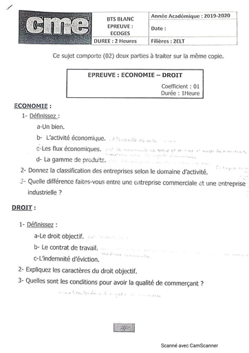 BTS Blanc Ecoges (Economie et Droit)