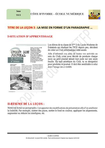 5e TICE S3 MISE EN FORME PARAGRAPHE …