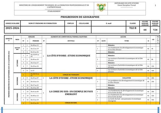 PROGRESSION 2025 2026 GEOGRAPHIE TERMINALE B