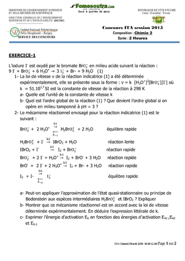 Sujet de Chimie 2 concours ITA 2015