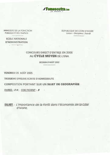 Sujet de Géographie ENA Cycle Moyen 2006