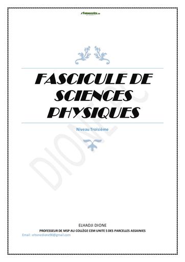 COURS COMPLET PC DIONE PC fascicule de sciences physiques 3ème by TEHUA