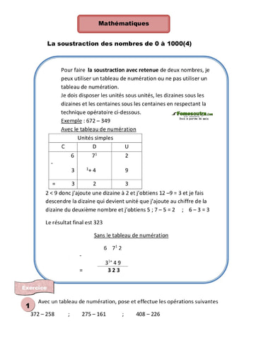 La soustraction des nombres de 0 à 1000(4) - Cours CE1