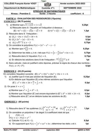 DEVOIR DE MATHS NIVEAU 1ière C VOGT BY TEHUA