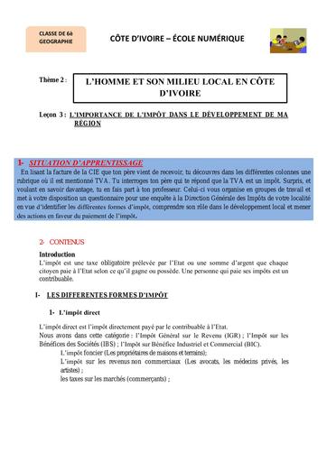 6ème G9 Limportance de limpôt dans le developpement de ma région