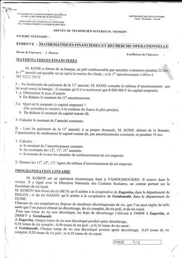 SUJET MATHEMATIQUE FINANCIERES ET RECHERCHE OPERATIONNELLE DU 25 06 2022