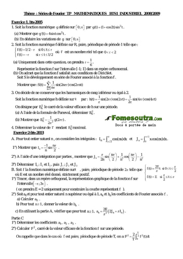 Sujet corrigé Séries de Fourier - Maths BTS Industriel