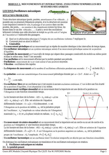 Cours Physique Tle C,D (Module 2 lecon 4 + TD)