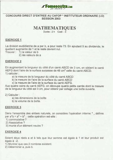 Sujet de Maths CAFOP 2003