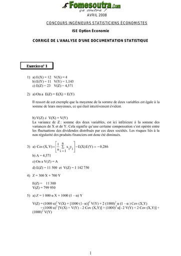 Corrigé Analyse d'une documentation statistique ISE option économie 2008 (ENSEA - ISSEA)