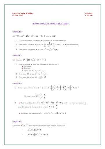 Devoirs Equations, Inequations, Systemes