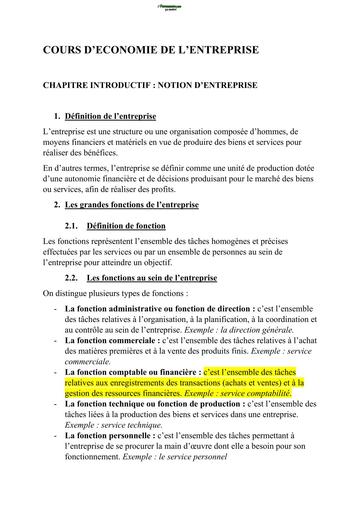 COURS D'ECONOMIE DE L'ENTREPRISE 1ère G2 BY TEHUA